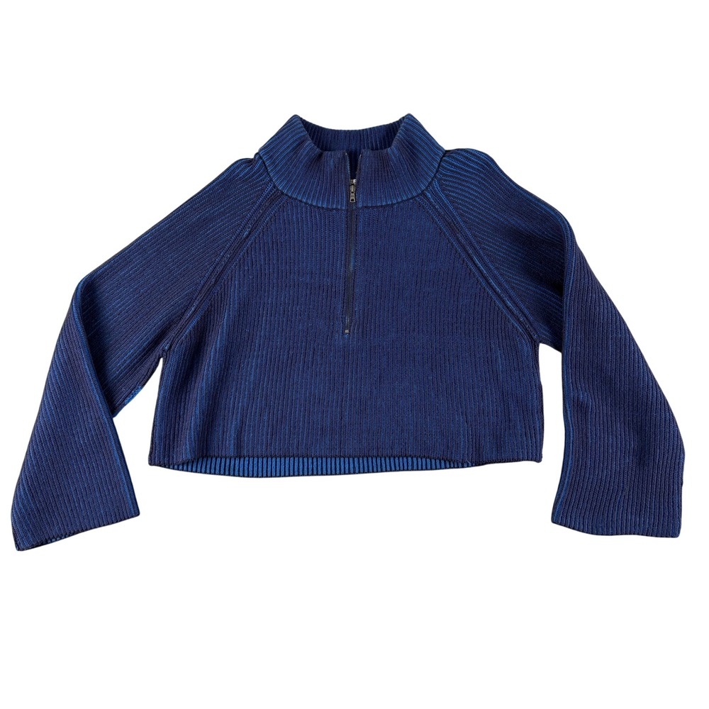 Free‎ People We The Free Sweater Womens S Blue Cropped Ribbed Half Zip L/S Knit